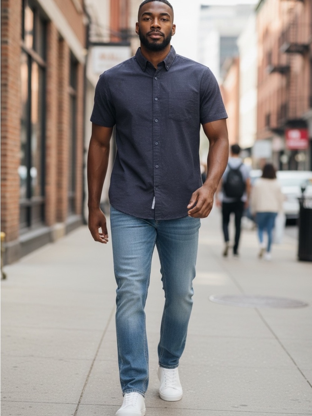 Travis Mathew Men's Short-Sleeve Button-Down Shirt in Dark Navy